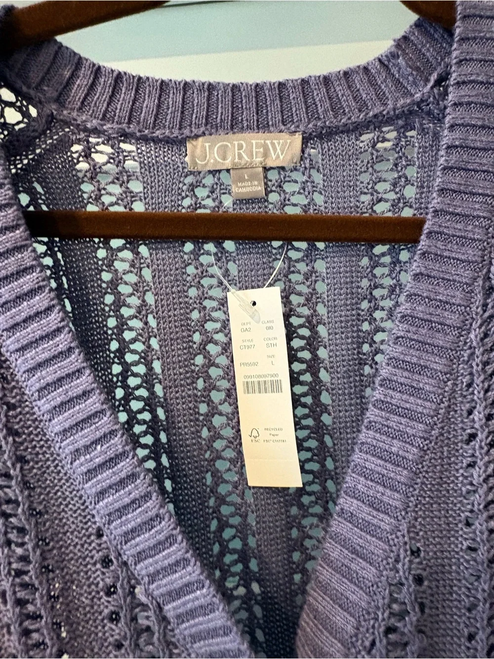 NWT $138 J. Crew Pointelle V-neck Cardigan Sweater L